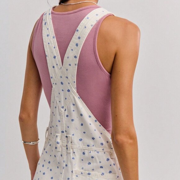 Multicolor Casual Women's ditsy Floral Print Wide-Leg Denim Overalls jumpsuit - Picture 2 of 8